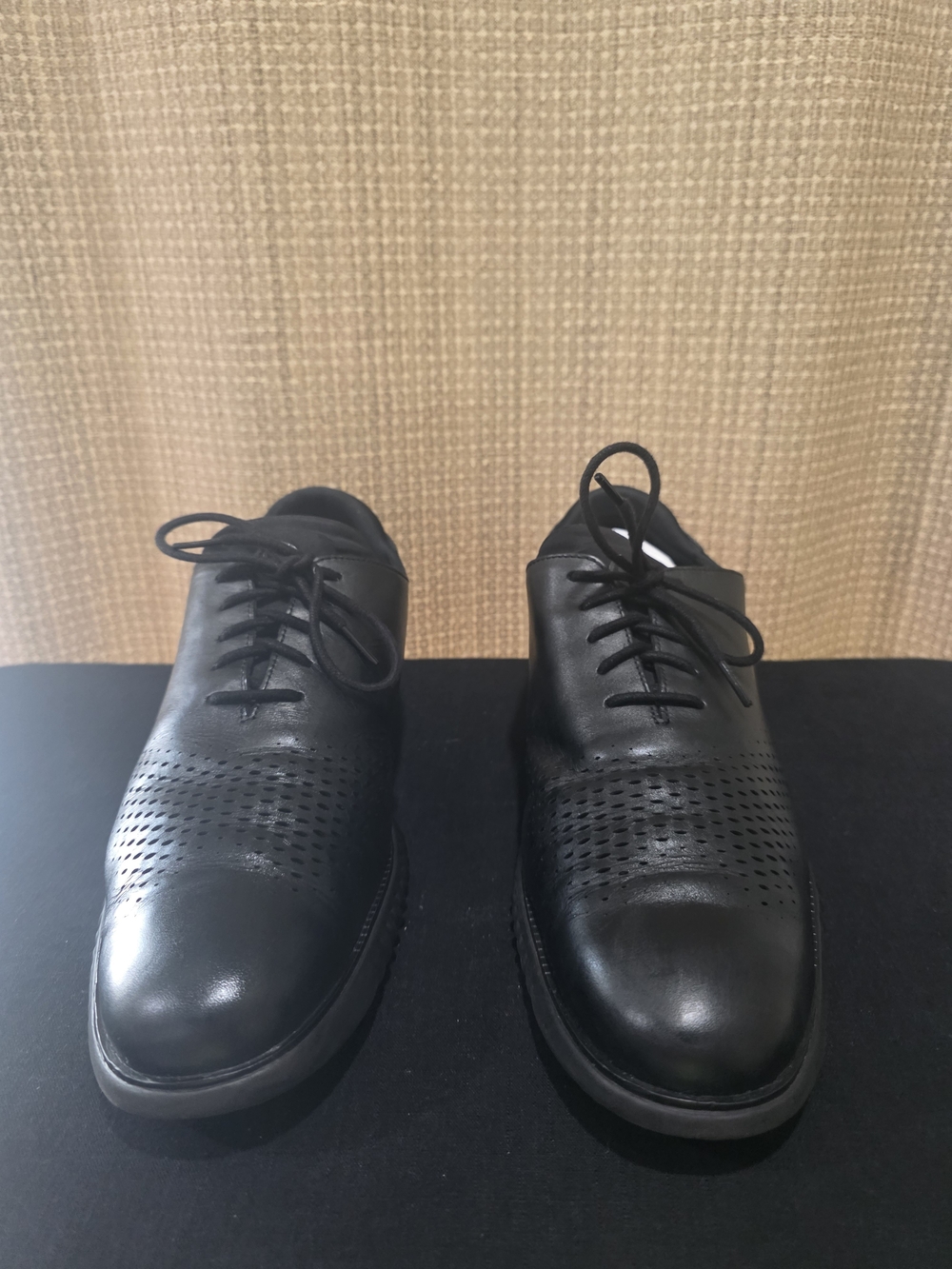 Cole Haan Black Perforated Leather Lace-Up Oxfords
